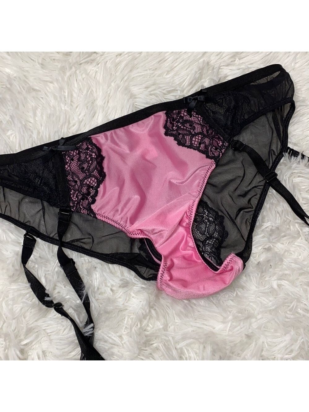 Victoria’s Secret sheer black and pink garter bikini panties